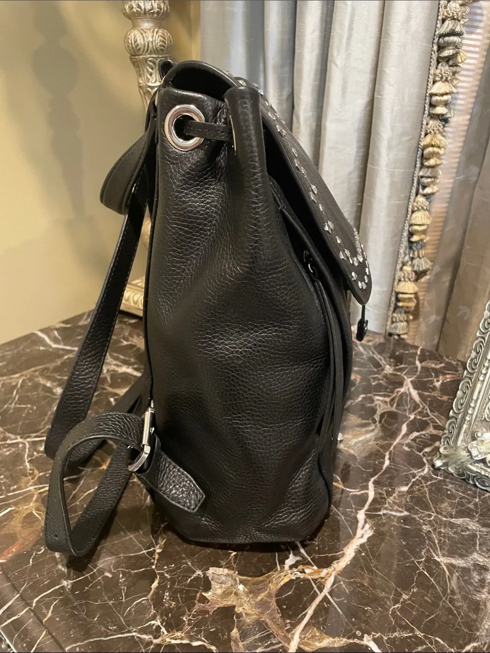 Michael Kors Black Pebble Leather Studded Backpack